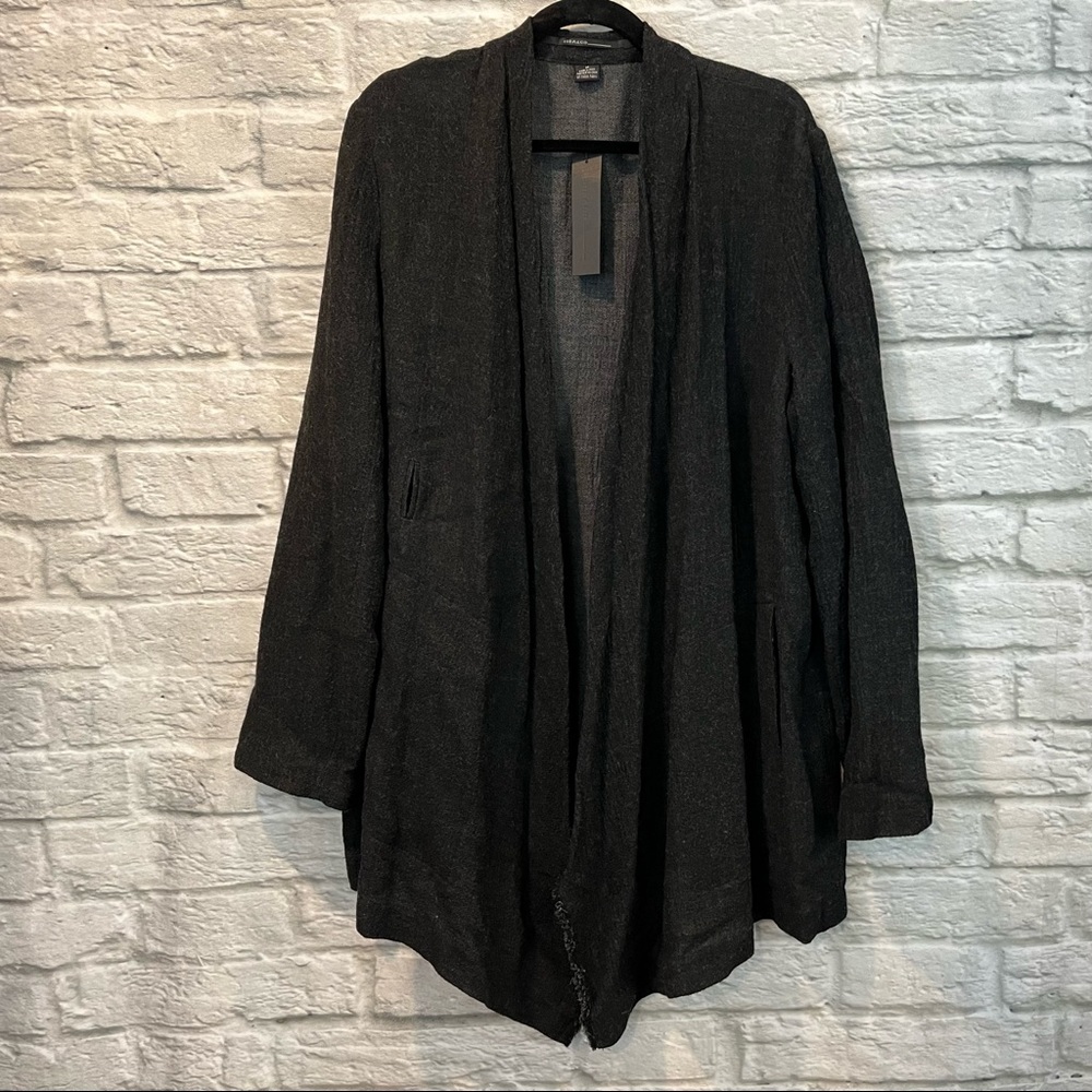 NWT Isda & Co Sz XL Charcoal Grey Open Front Double Gauz Jacket *Missing Belt*